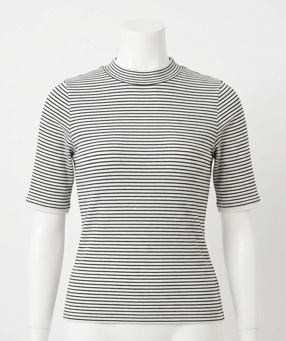 NEW ESQUALO stripe mock neck top in navy/white
